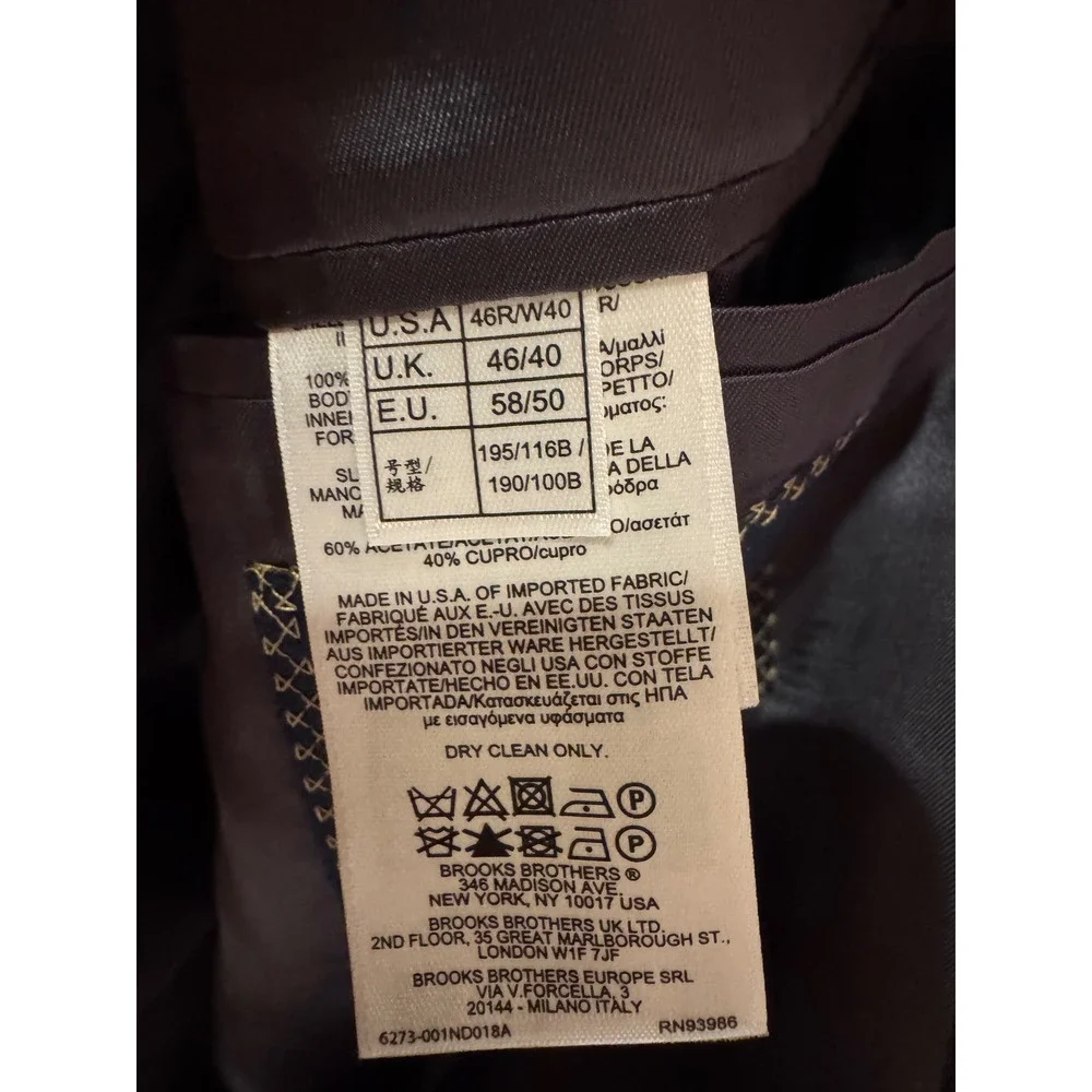 Brooks Brothers 1818 Regent Fit Blazer Charcoal Grey Wool Vitale Barberis 46R‎